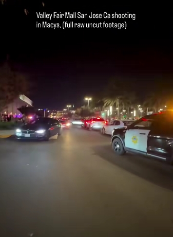 Emergency vehicles swarmed the road outside Westfield Valley Fair as police begin securing the scene. Officers worked quickly to evacuate shoppers and check each store. Though authorities later described the shooting as an isolated incident, the massive response reflected the fear and confusion that had already taken hold. | Source: TikTok/mobilemike