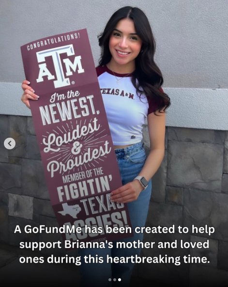Brianna Aguilera posing with a Texas A&M banner, posted on December 1, 2025. | Source: Instagram/aggiechicks