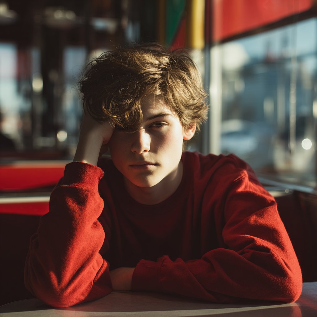 A teenage boy sitting in a diner | Source: Midjourney