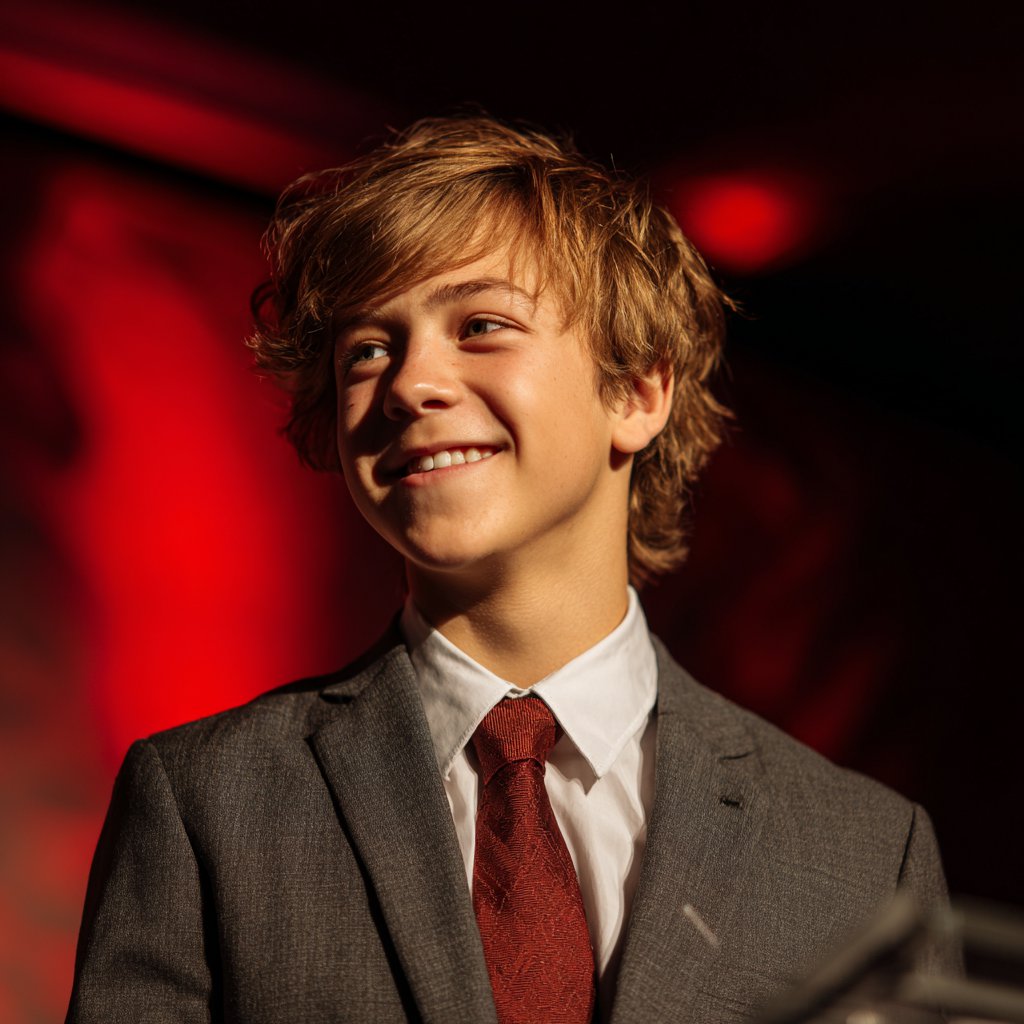 A smiling boy wearing a red tie | Source: Midjourney