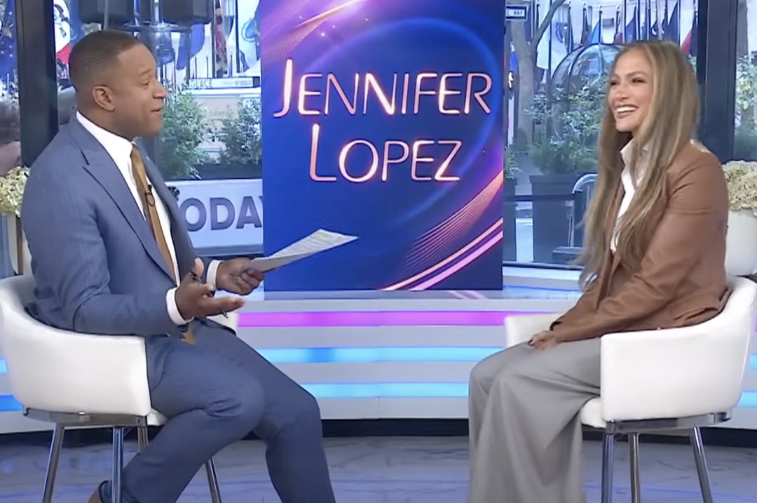 Jennifer Lopez is pictured laughing during her interview with host Melvin Craig, dated October 6, 2026 | Source: YouTube/TODAY