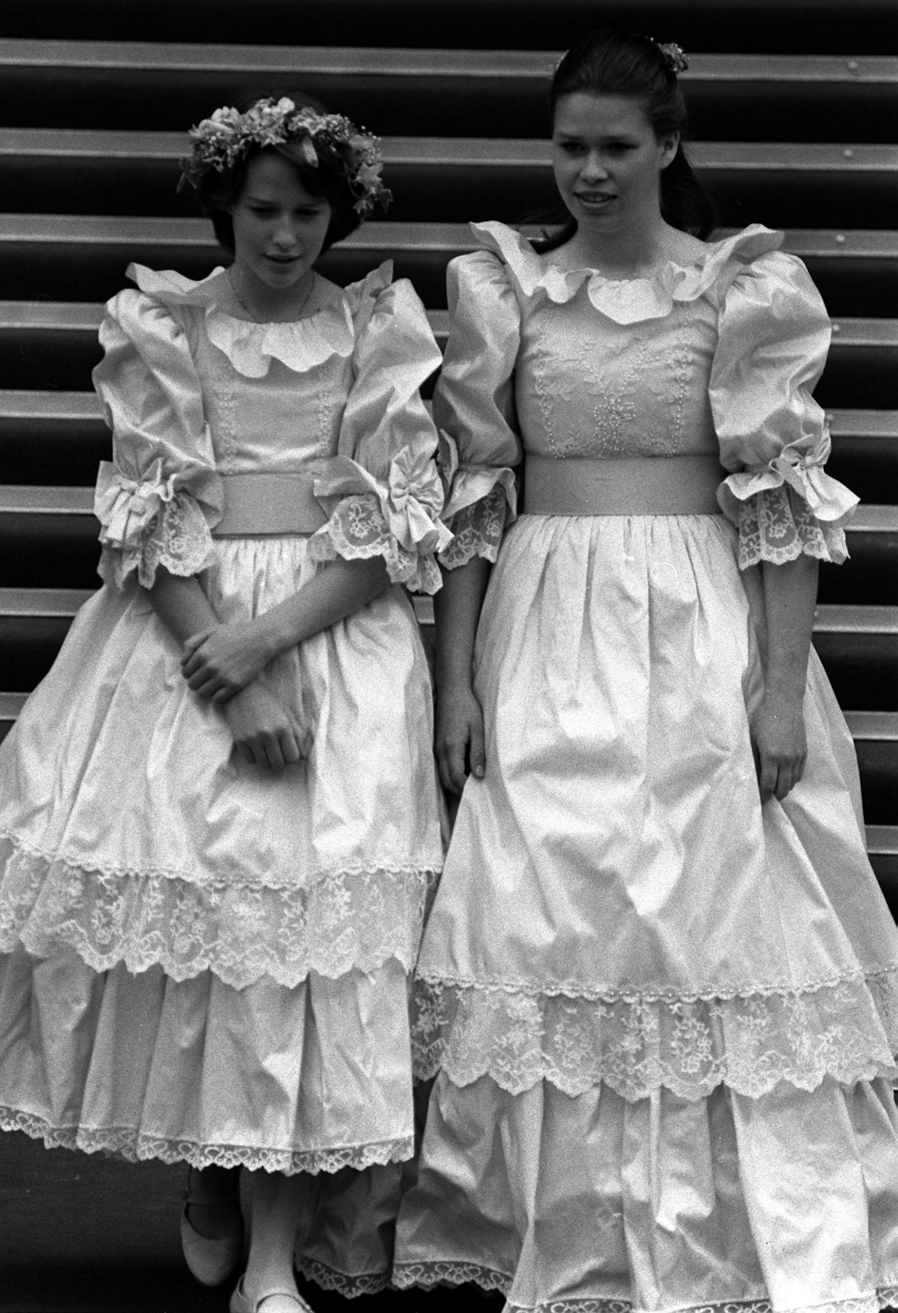 India Hicks, 13, stands with Lady Sarah Armstrong-Jones on the steps of St Paul’s Cathedral as two of the bridesmaids at the royal wedding.