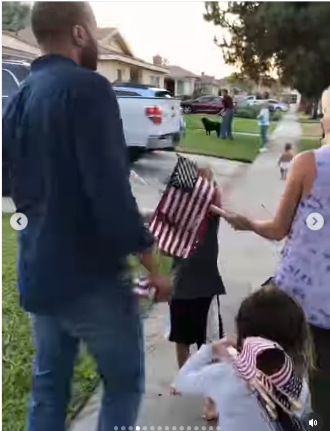 Criscilla Anderson, her husband Coffey and their children take a walk while holding mini-American flags, as seen from a post dated December 3, 2025. | Source: Insgtagram/coffeyanderson