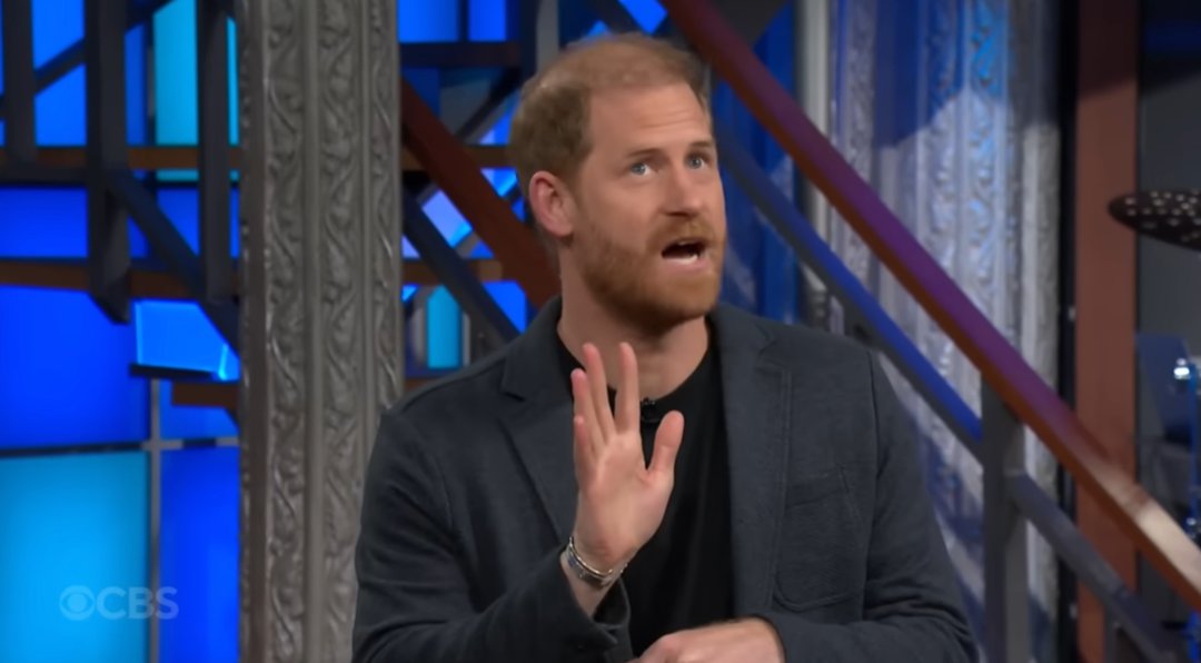 The Late Show with Stephen Colbert and guest Prince Harry during Wednesday's December 3, 2025 show. | Source: YouTube/ The Late Show with Stephen Colbert