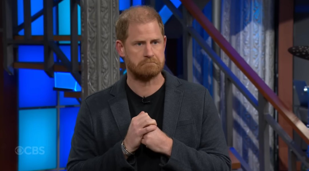 The Late Show with Stephen Colbert and guest Prince Harry during Wednesday's December 3, 2025 show. | Source: YouTube/ The Late Show with Stephen Colbert