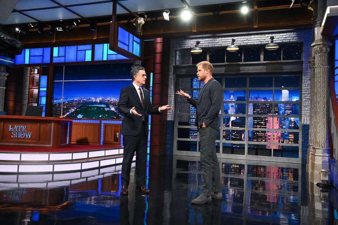 The Late Show with Stephen Colbert and guest Prince Harry during Wednesday's December 3, 2025 show. | Source: Getty Images