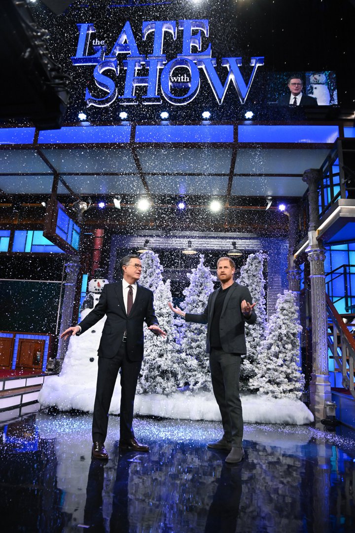 The Late Show with Stephen Colbert and guest Prince Harry during Wednesday's December 3, 2025 show. | Source: Getty Images