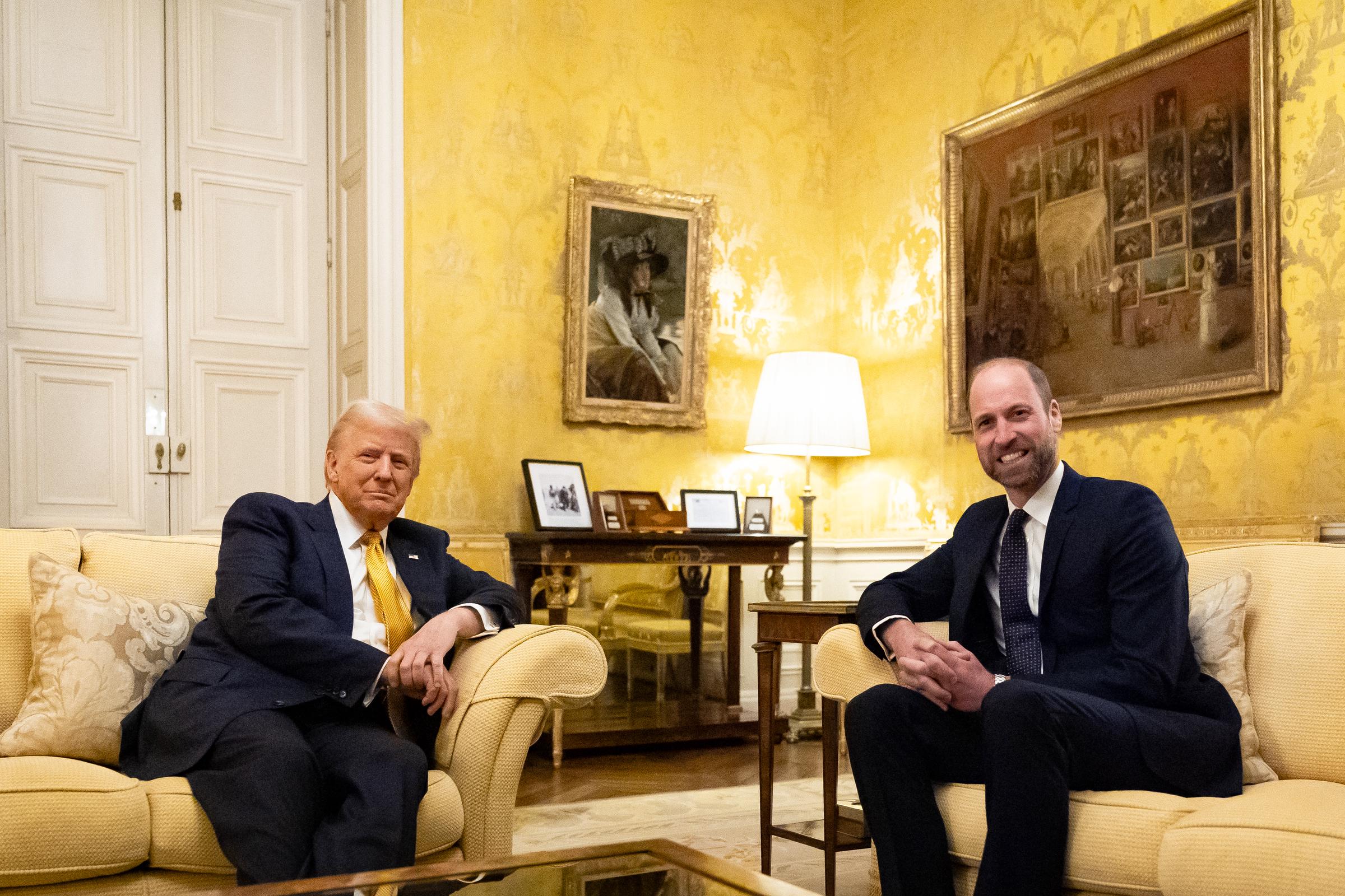 Donald Trump meets Prince William, Prince of Wales in the Salon Jaune room at the UK Ambassador's Residence on the day of the reopening ceremonies of the Notre-Dame de Paris Cathedral, five and a half years after a devastating fire, on 7 December 2024 in Paris, France. | Source: Getty Images