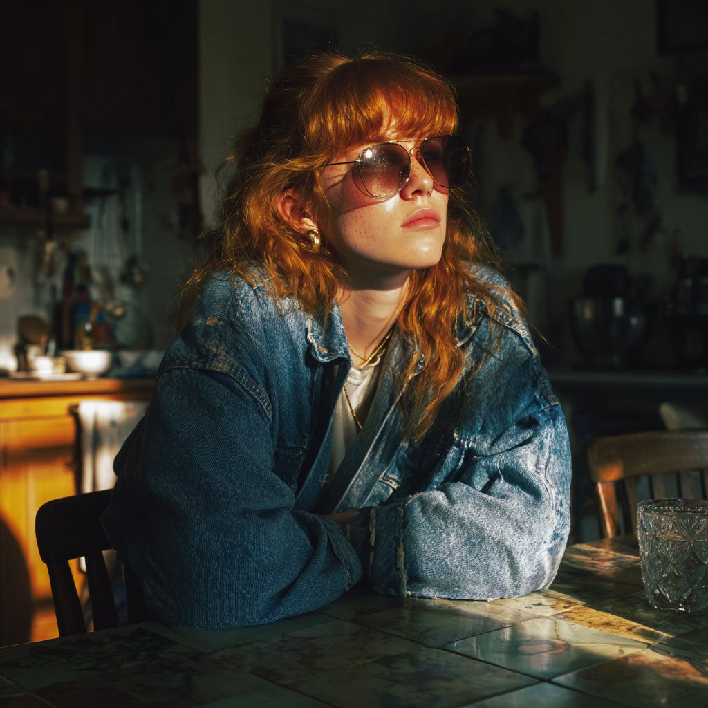 A pensive woman sitting at a table | Source: Midjourney