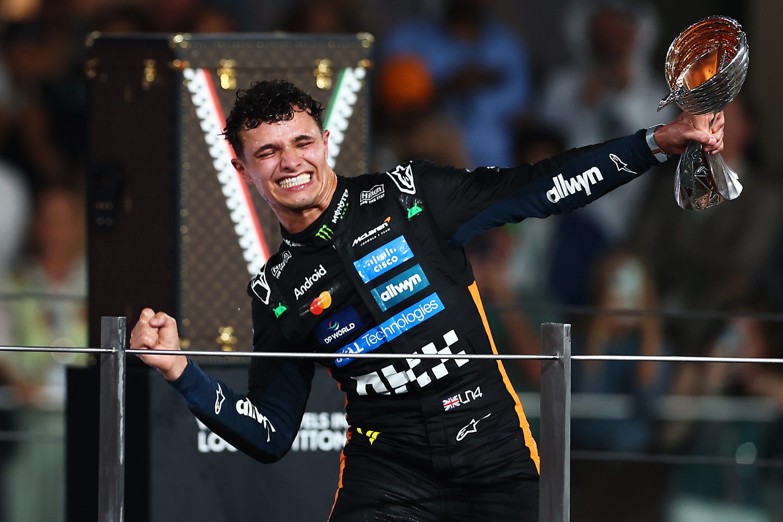 Lando Norris celebrates with his trophy on December 07, 2025 in Abu Dhabi, United Arab Emirates | Source: Getty Images