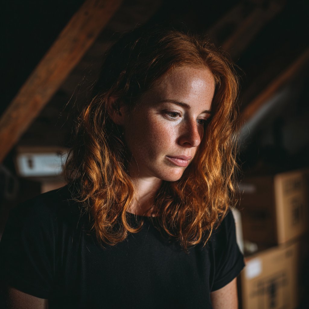 A woman standing in an attic | Source: Midjourney