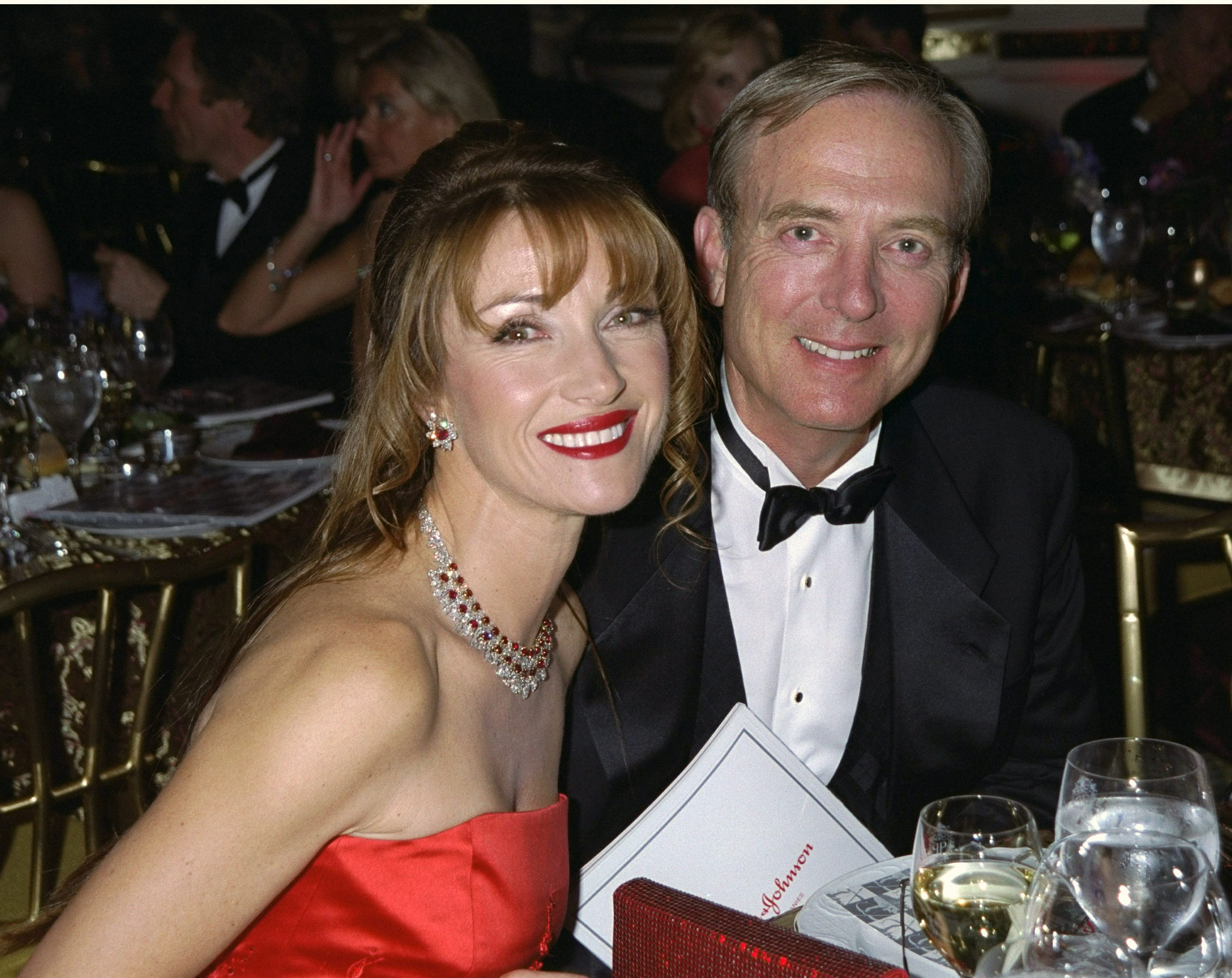 Love, laughter, and a whole lot of red! Seymour and then-husband James Keach beam at the Red Ball on Valentine's Day, where the couple were honored amid the sparkle of the Plaza Hotel. With Seymour in a showstopping crimson gown and matching jewels, the two radiate joy on an unforgettable night.