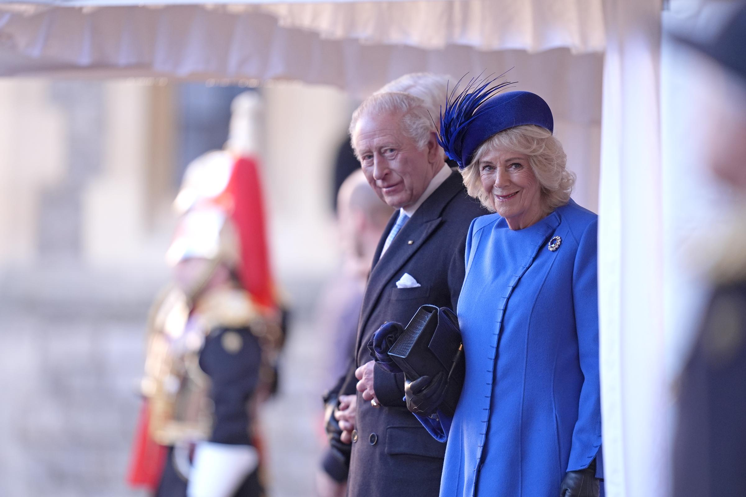 King Charles III and Queen Camilla at the ceremonial welcome at Windsor Castle during Day One of the state visit to the UK by the President of the Federal Republic of Germany on December 3, 2025, in England. | Source: Getty Images