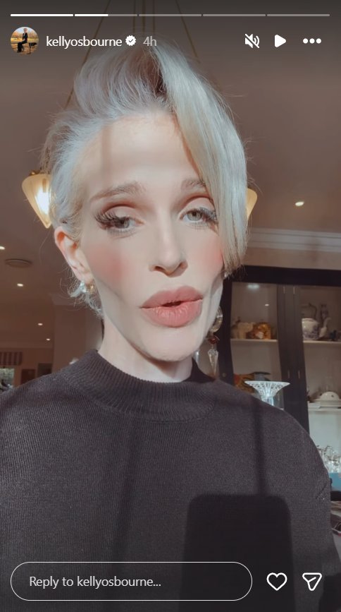Kelly posts a glowing Instagram Stories video on 10 December 2025, offering fans a rare, soft-glam moment with brushed-back hair, rosy cheeks, and cosy elegance in a simple black knit — but fans couldn't stop talking about her face. | Source: Instagram/Kelly Osbourne
