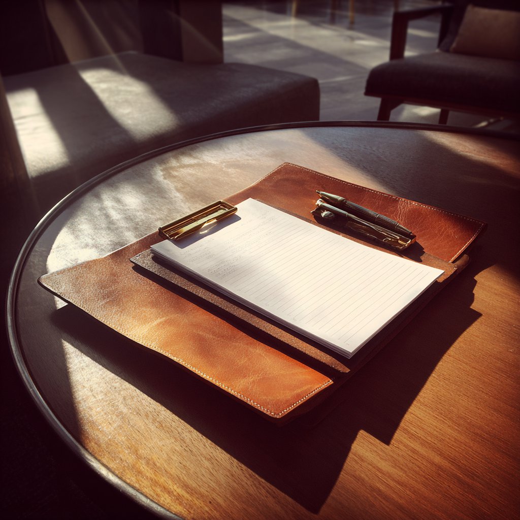A writing pad on a coffee table | Source: Midjourney