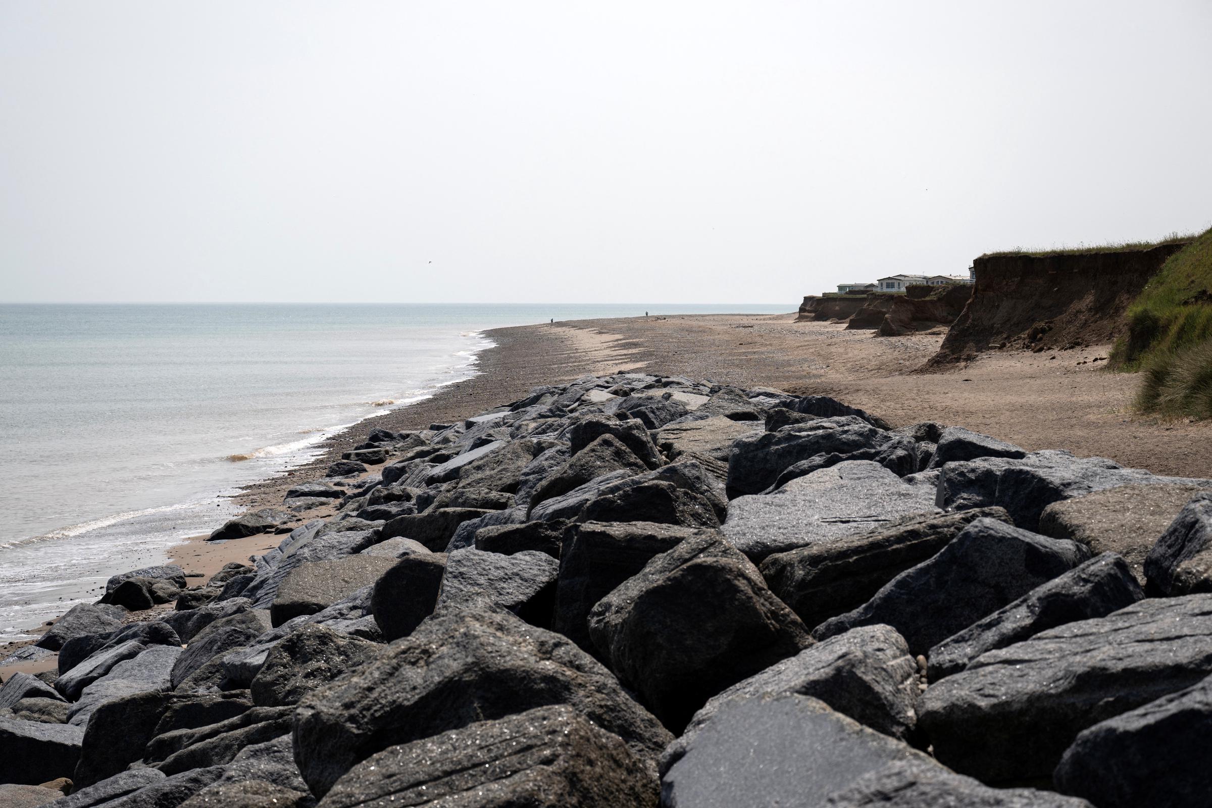 Sea defences installed in order to mitigate intense coastal erosion near Withernsea in the East Riding of Yorkshire, England, photographed on June 17, 2025. | Source: Getty Images