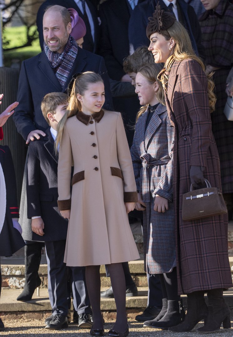 Prince William and Catherine, Princess of Wales with Prince George, Princess Charlotte, and Prince Louis, attend the Christmas Morning Service at St Mary Magdalene Church on 25 December 2025 in Sandringham, Norfolk. | Source: Getty Images