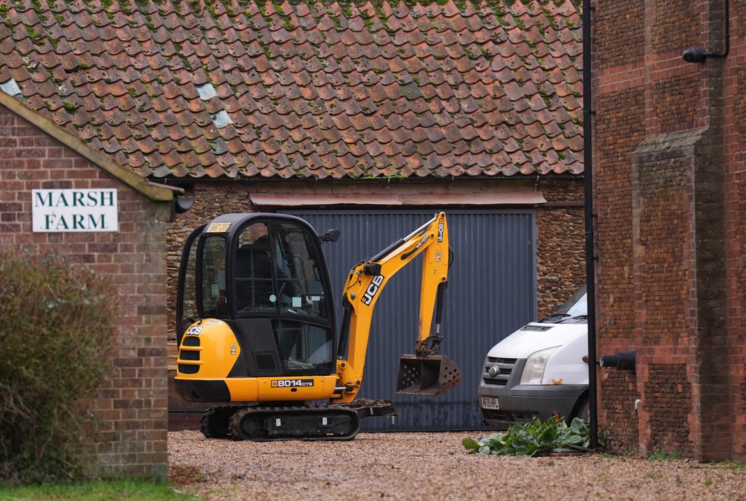 Workers at Marsh Farm, which is believed to be Andrew Mountbatten-Windsor's next home, on the Sandringham Estate on January 15, 2026. | Source: Getty Images