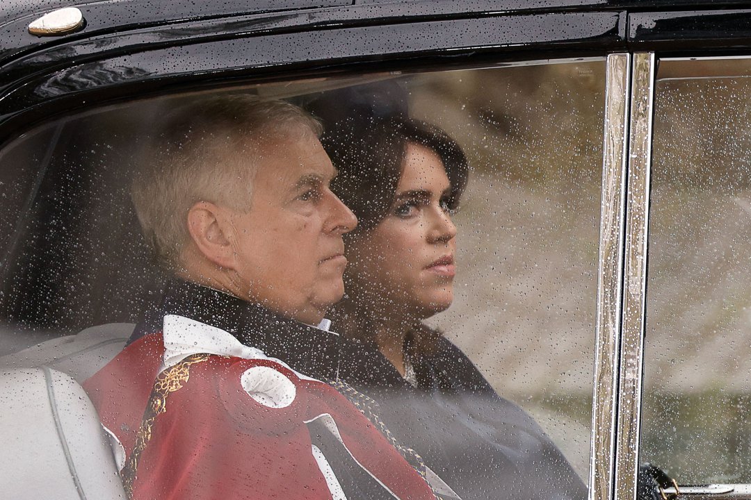 Andrew Mountbatten-Windsor and Princess Eugenie leaving Westminster Abbey after the Coronation Ceremonies of King Charles III and Queen Camilla on May 6, 2023, in London, England. | Source: Getty Images