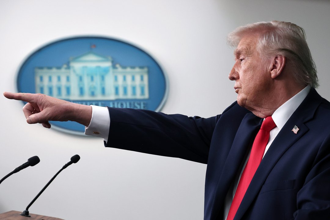 U.S. President Donald Trump speaks to the media in the White House briefing room about the administration's accomplishments on the anniversary of his first year of his second term in office, on 20 January 2026 in Washington, D.C. | Source: Getty Images