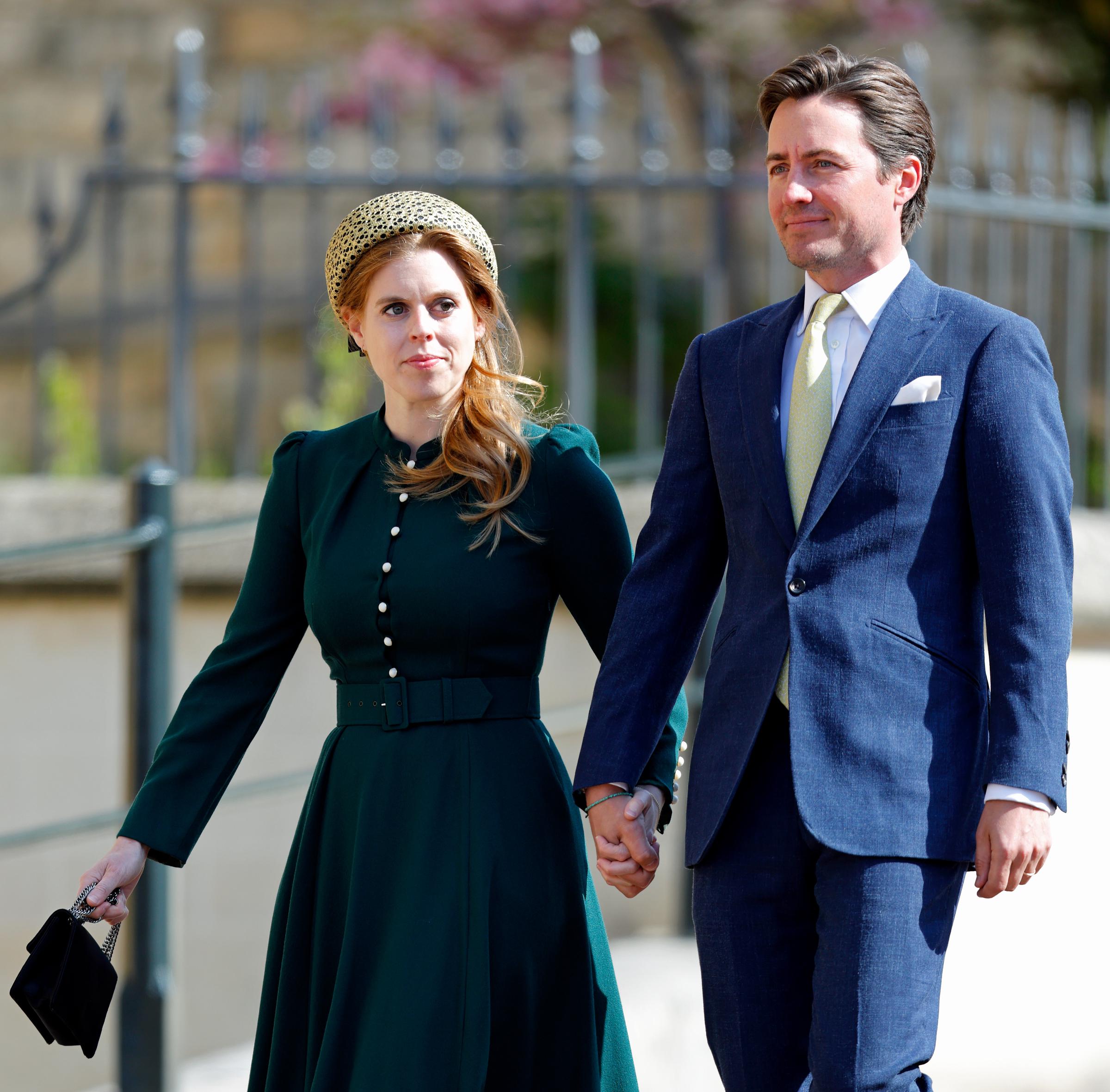 Princess Beatrice and Edoardo Mapelli Mozzi attend the traditional Easter Sunday Mattins Service at St George's Chapel, Windsor Castle, on 20 April 2025 in Windsor, England. | Source: Getty Images