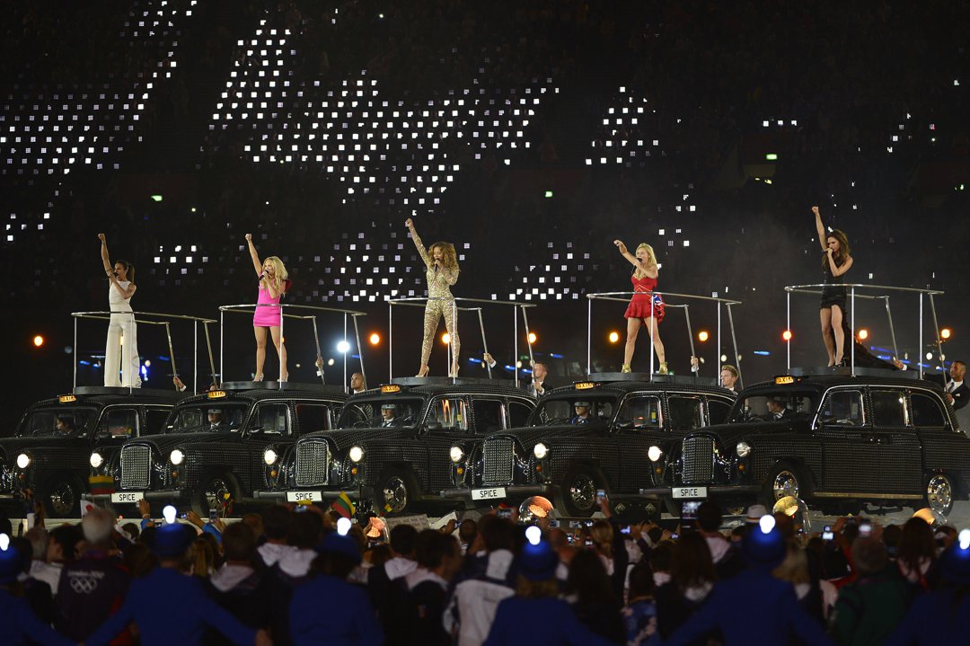 Spice Girls perform during the closing ceremony of the 2012 London Olympic Games at the Olympic stadium in London on August 12, 2012. | Source: Getty Images
