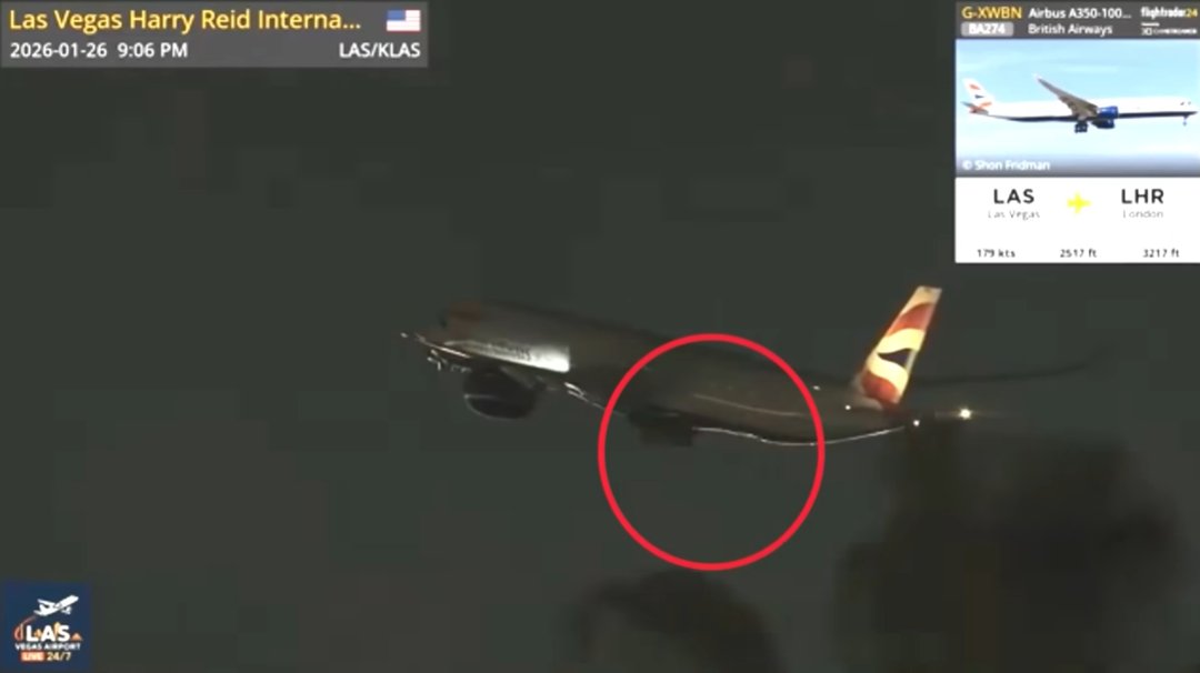 Airbus A350-1000 leaving Harry Reid International Airport on Monday, 26 January 2026. | Source: YouTube/The Independent