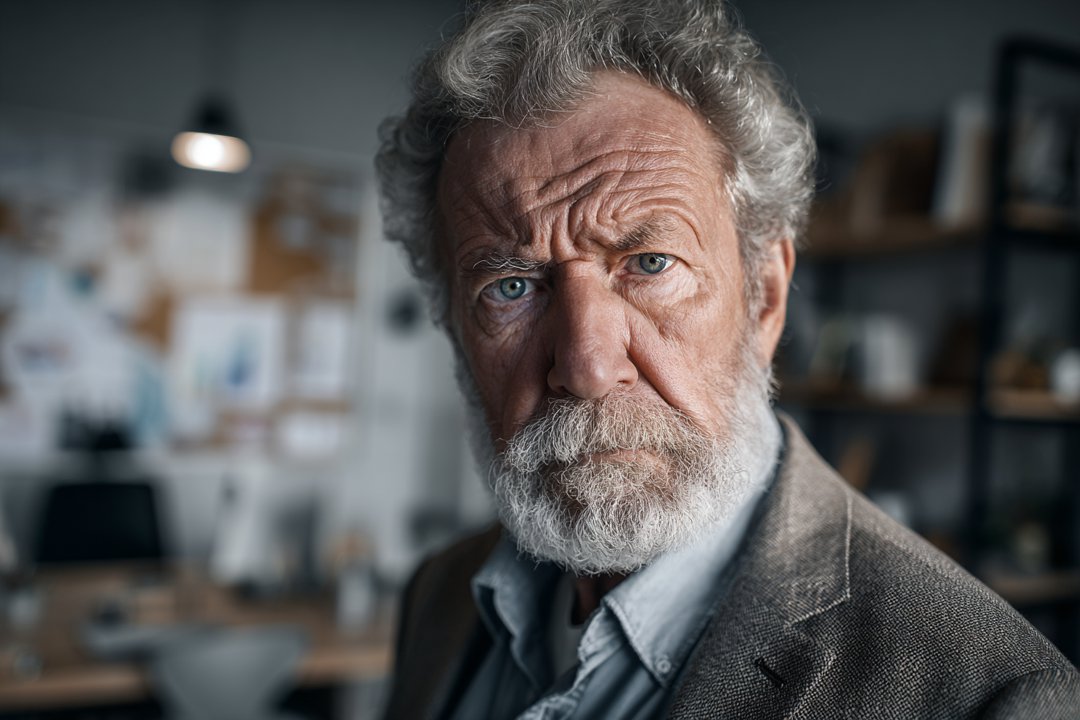 An older man looking straight ahead | Source: Midjourney