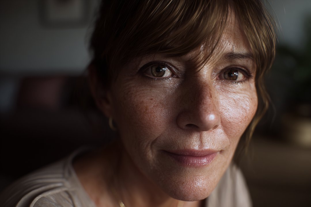 A woman sitting in her living room | Source: Midjourney