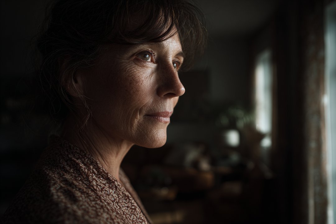 A woman standing near a window | Source: Midjourney