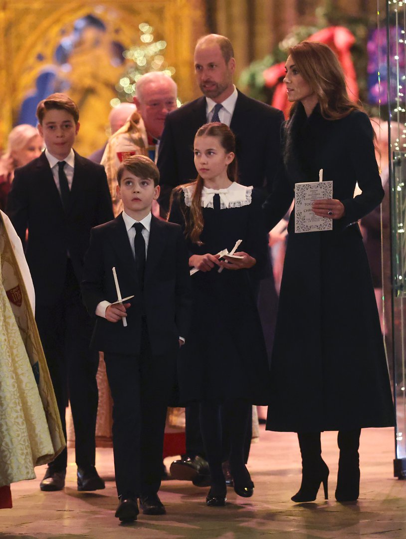 Prince George, Prince Louis, Prince William, Princess Charlotte, and Princess Catherine depart from the 'Together At Christmas' Carol Service at Westminster Abbey on 5 December 2025 in London, England. | Source: Getty Images
