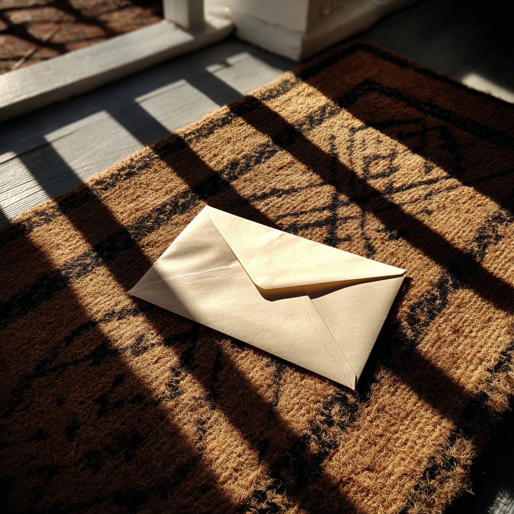 An envelope on a welcome mat | Source: Midjourney
