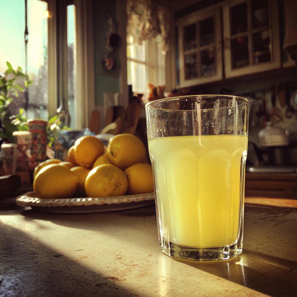 A glass of lemonade on a counter | Source: Midjourney