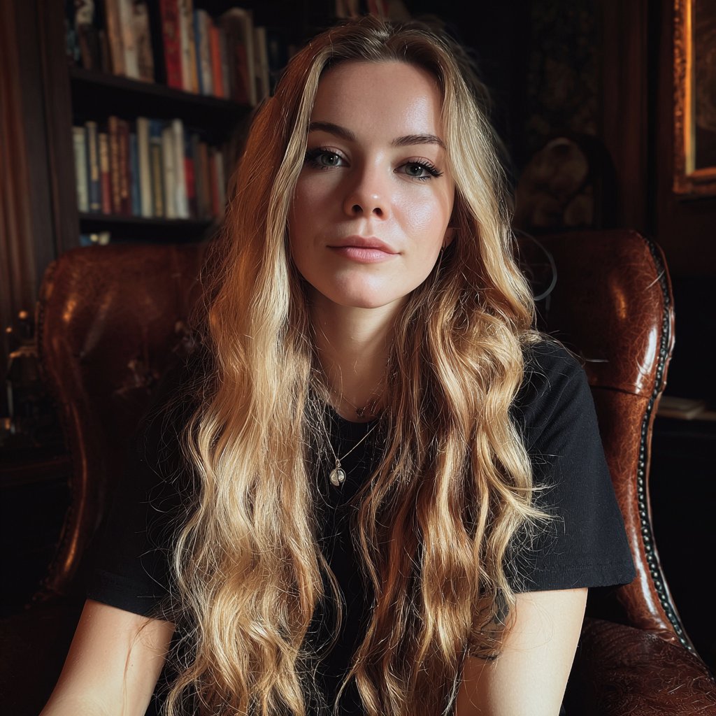 A woman sitting in a leather armchair | Source: Midjourney
