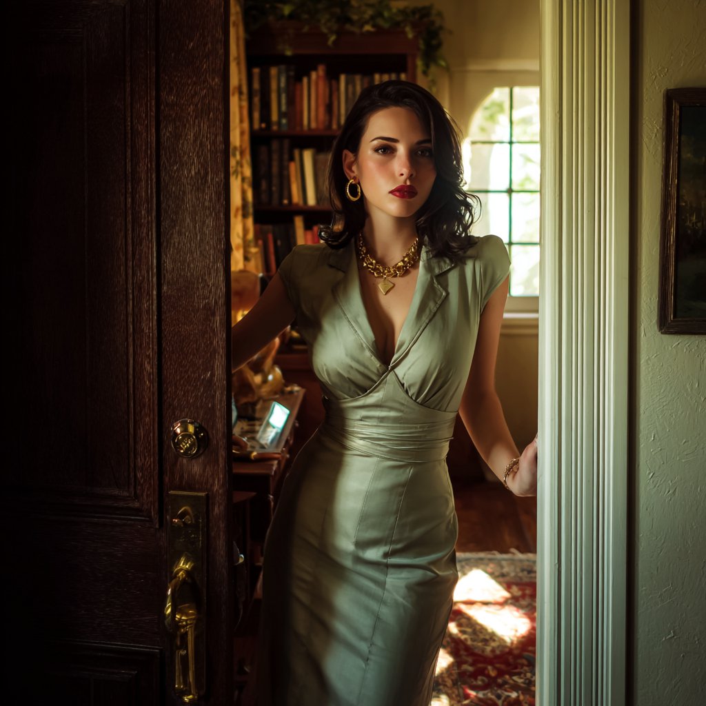 A woman standing in a doorway | Source: Midjourney