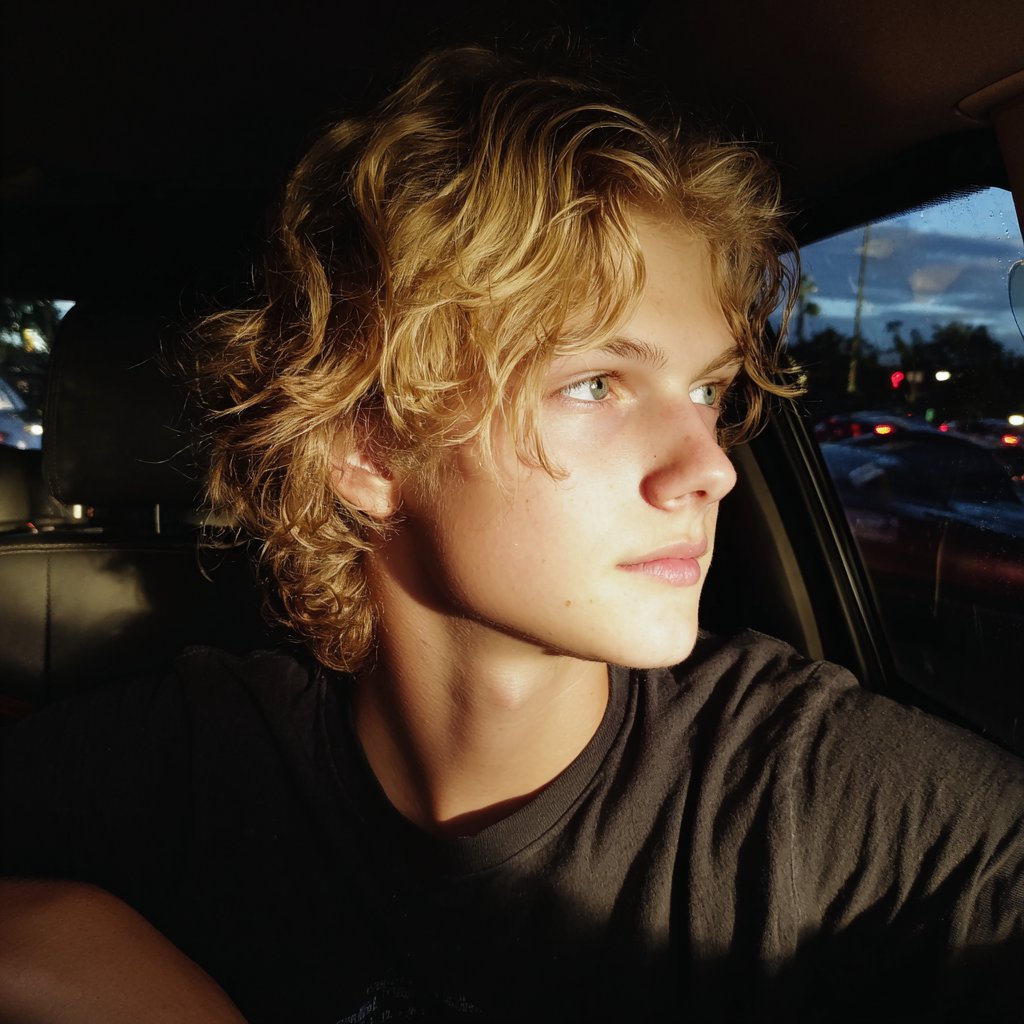 A teenage boy sitting in a car | Source: Midjourney