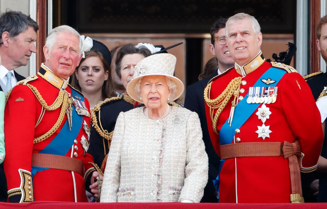 King Charles III, Queen Elizabeth II, and Andrew Mountbatten-Windsor during Trooping The Colour, the Queen's annual birthday parade, on June 8, 2019, in London, England. | Source: Getty Images