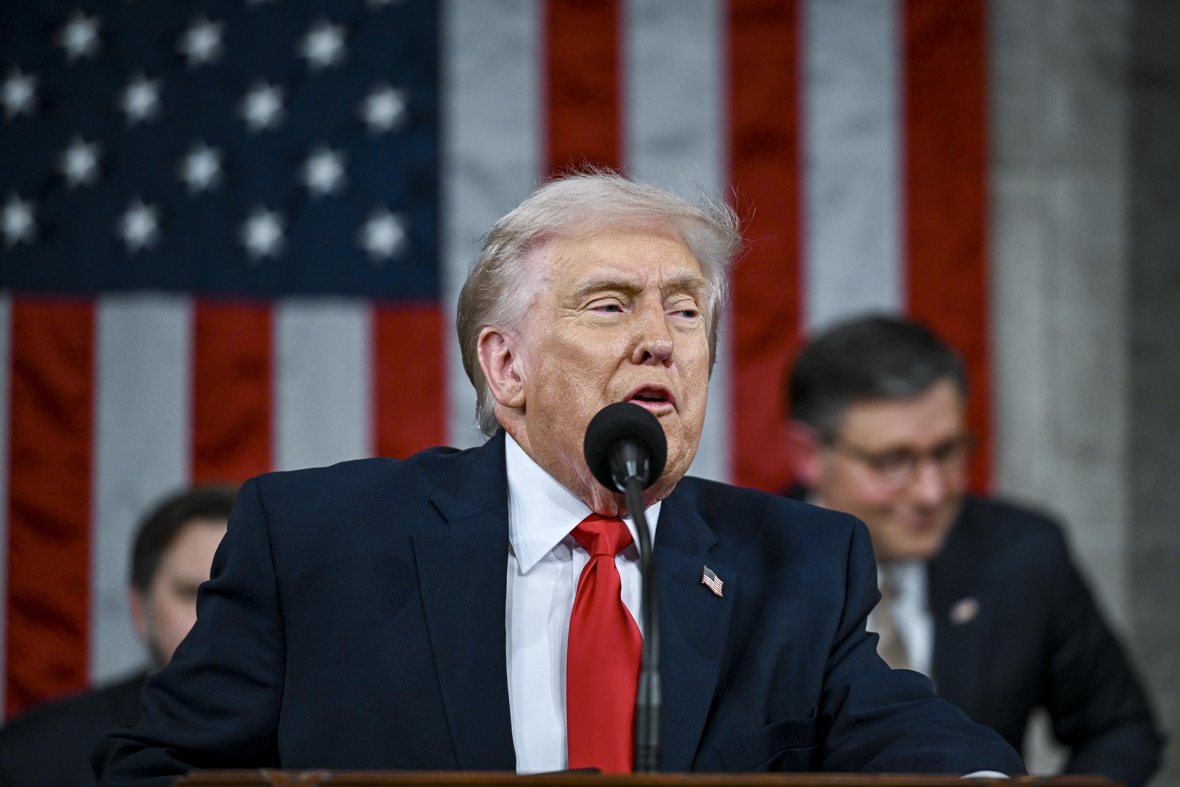 Donald Trump delivers the State of the Union address during a joint session of Congress at the U.S. Capitol on February 24, 2026 | Source: Getty Images