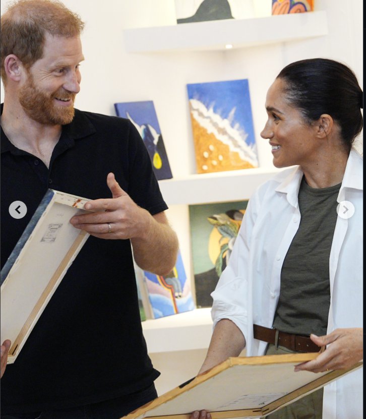 Prince Harry and Meghan Markle viewing art pieces during their 2-day visit to Jordan | Source: Instagram/HelloMag