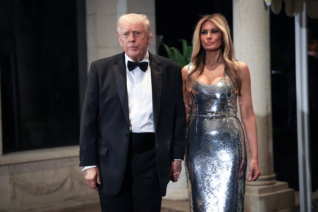 Donald Trump and Melania Trump arrive for a New Year&rsquo;s Eve event at Mar-a-Lago on December 31, 2025, in Palm Beach, Florida | Source: Getty Images