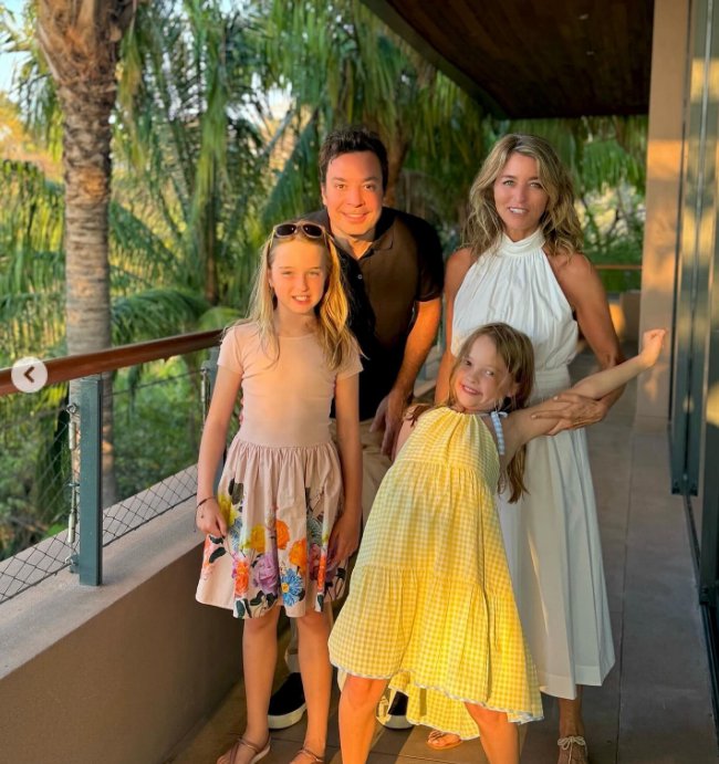 Jimmy Fallon, his wife, and his daughters on vacation, on a post dated May 15, 2024 | Source: Instagram/jimmyfallon