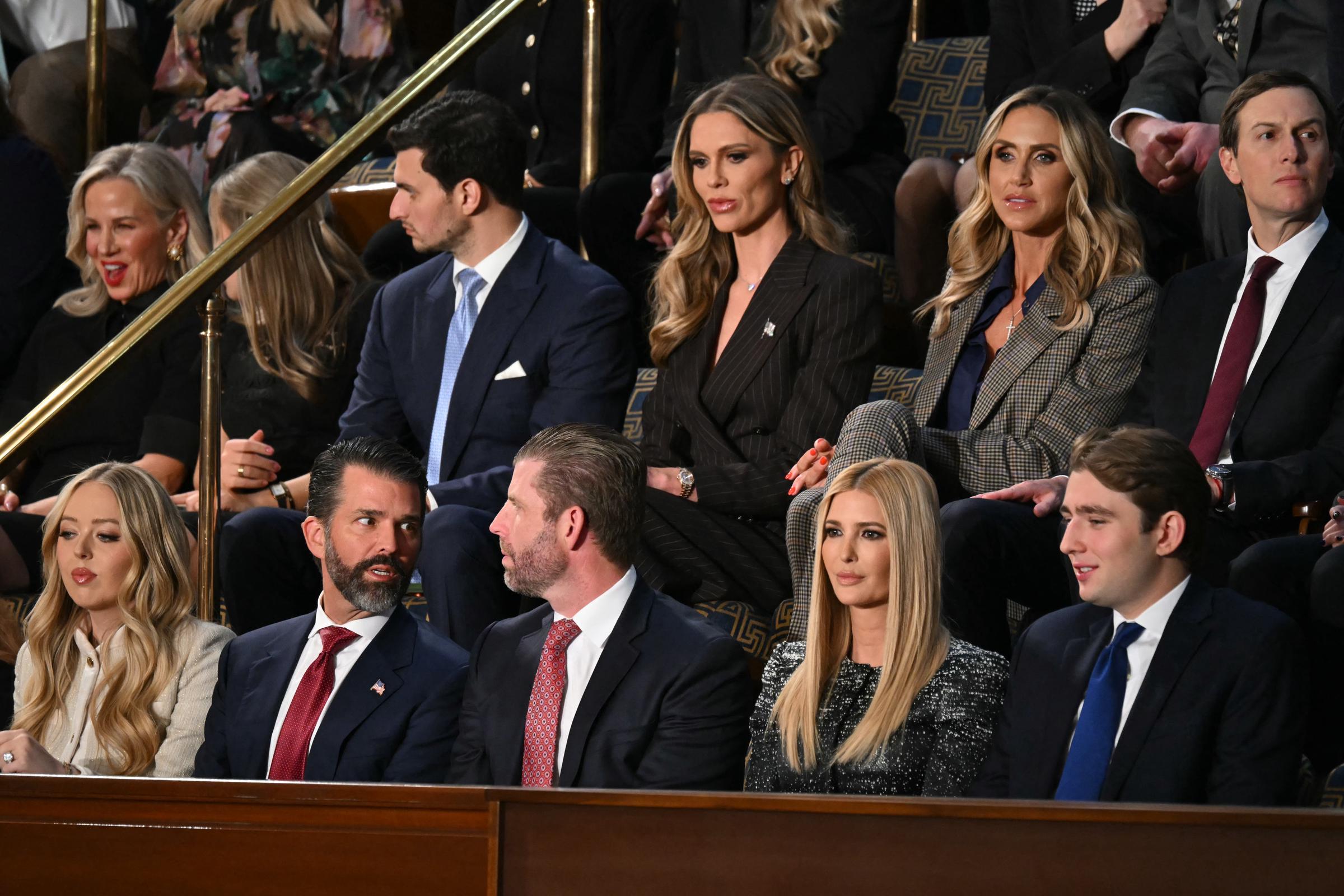 Tiffany, Donald Jr., Eric, Ivanka, and Barron Trump look on before the arrival of President Donald Trump for the State of the Union address on February 24, 2026 | Source: Getty Images