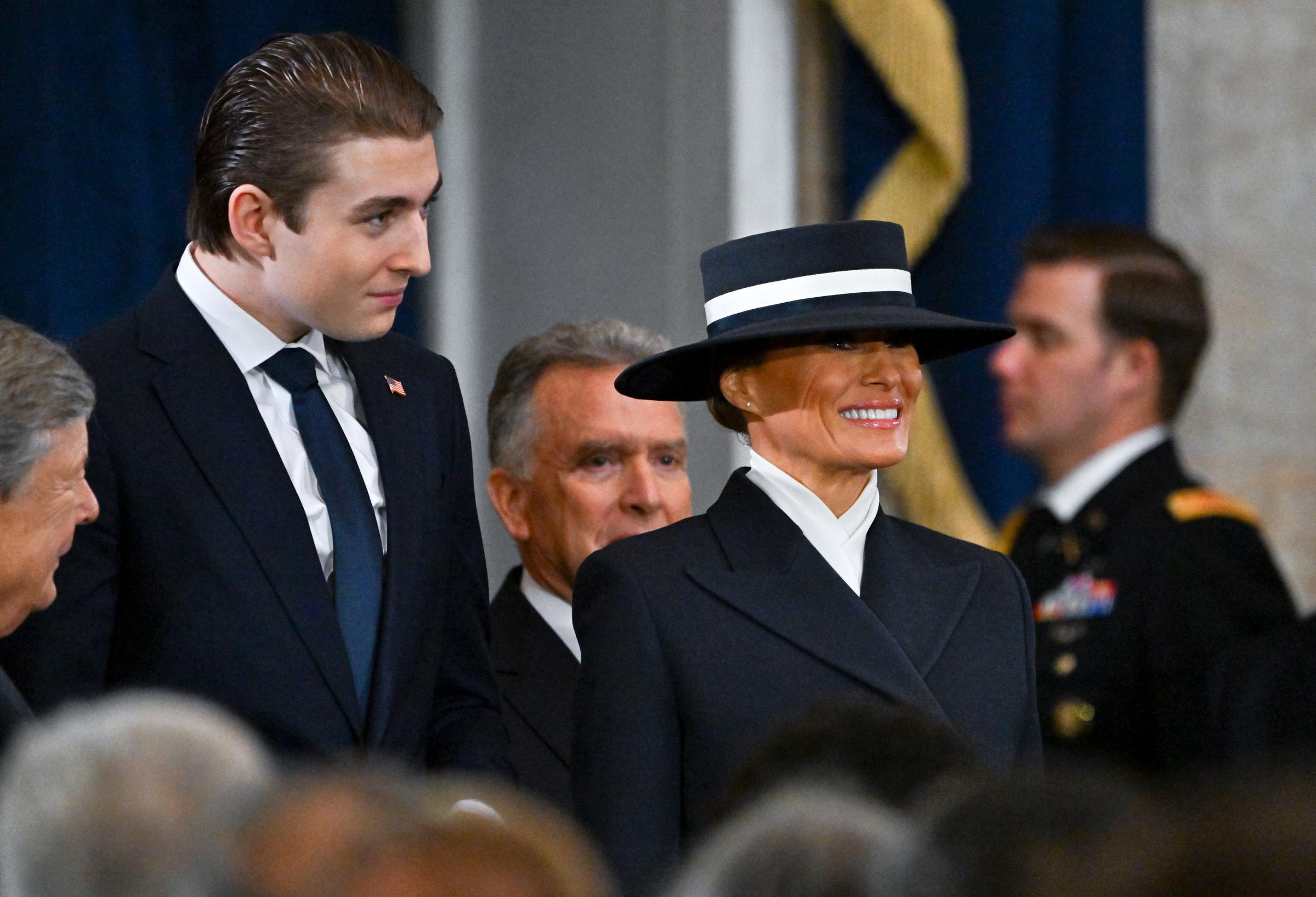 Barron and Melania Trump arrive at the inauguration of President Donald Trump in Washington, D.C., on January 20, 2025 | Source: Getty Images