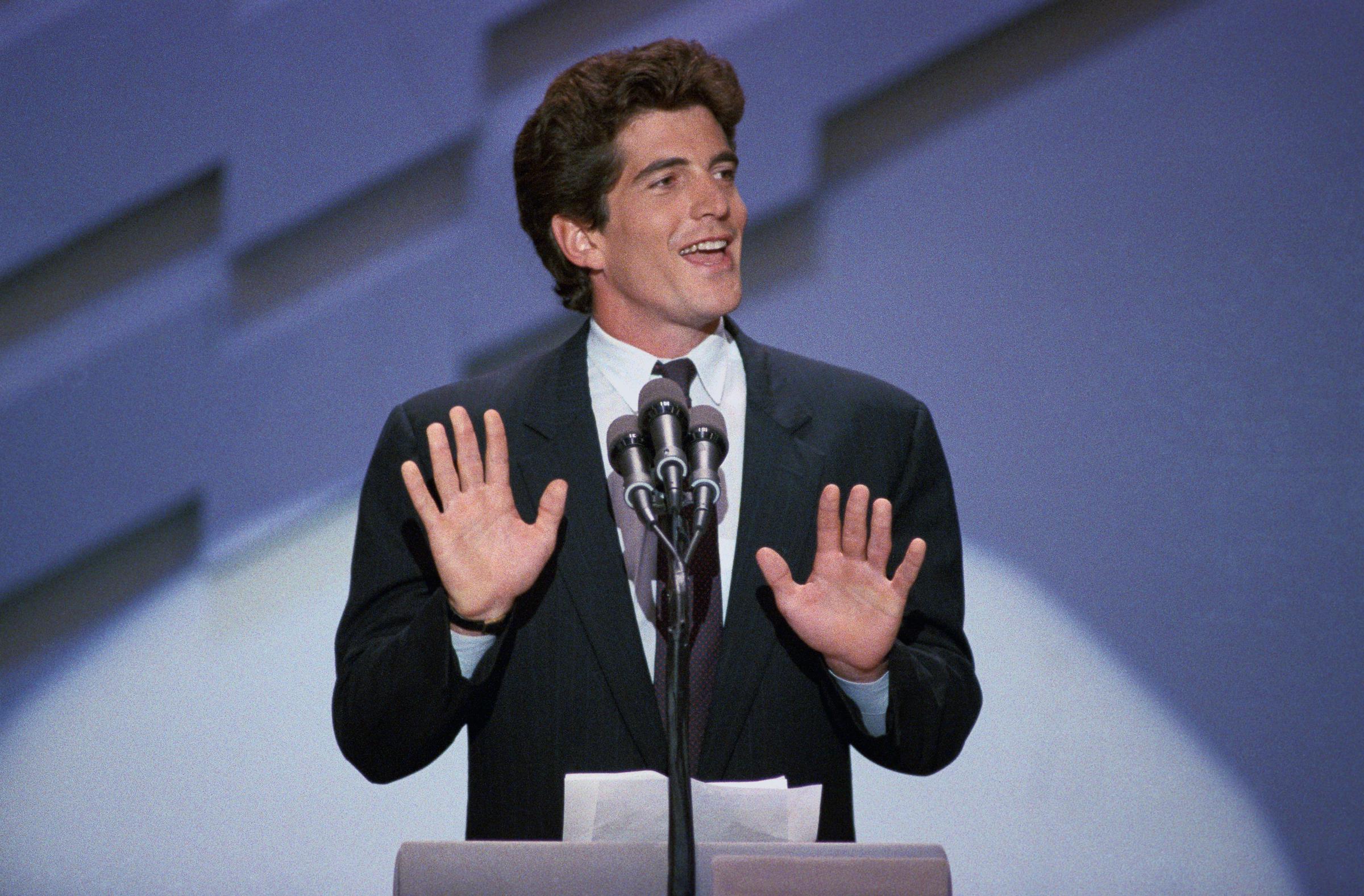 John F. Kennedy, Jr. addresses the Democratic National Convention. in 1988 | Source: Getty Images
