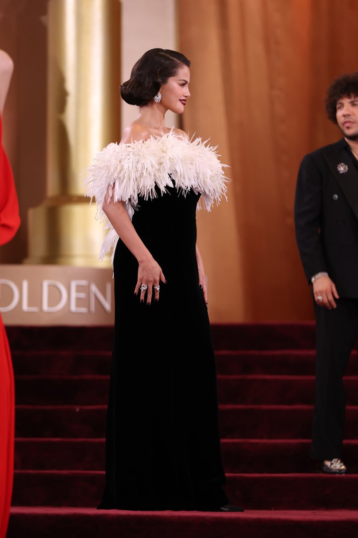 Selena Gomez and Benny Blanco (off to the side) at the 83rd annual Golden Globe Awards in Beverly Hills, California on January 11, 2026. | Source: Getty Images