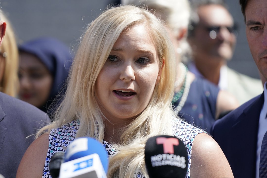 Virginia Giuffre speaking during a press conference following a hearing at Manhattan Federal Court on August 27, 2019, in New York, United States. | Source: Getty Images