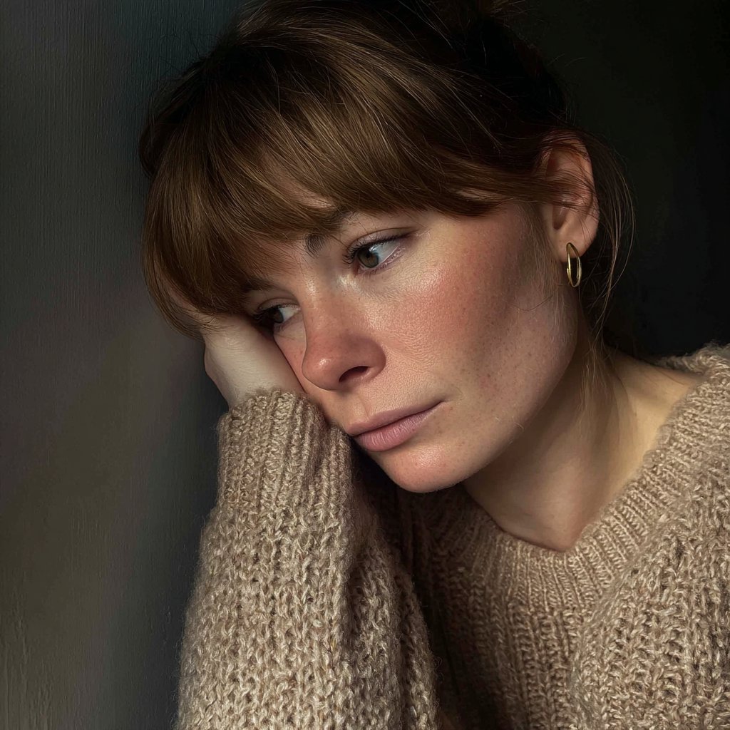 An ill woman leaning against a wall | Source: Midjourney