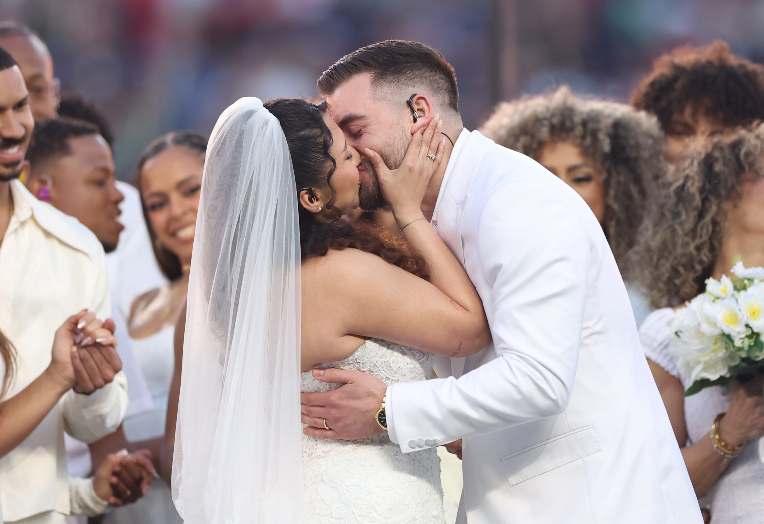 A couple marries onstage during the Bad Bunny performance at the Apple Music Super Bowl LX Halftime Show at Levi's Stadium on February 8, 2026, in Santa Clara, California | Source: Getty Images