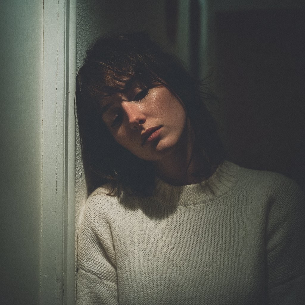 A woman leaning against a wall at night | Source: Midjourney
