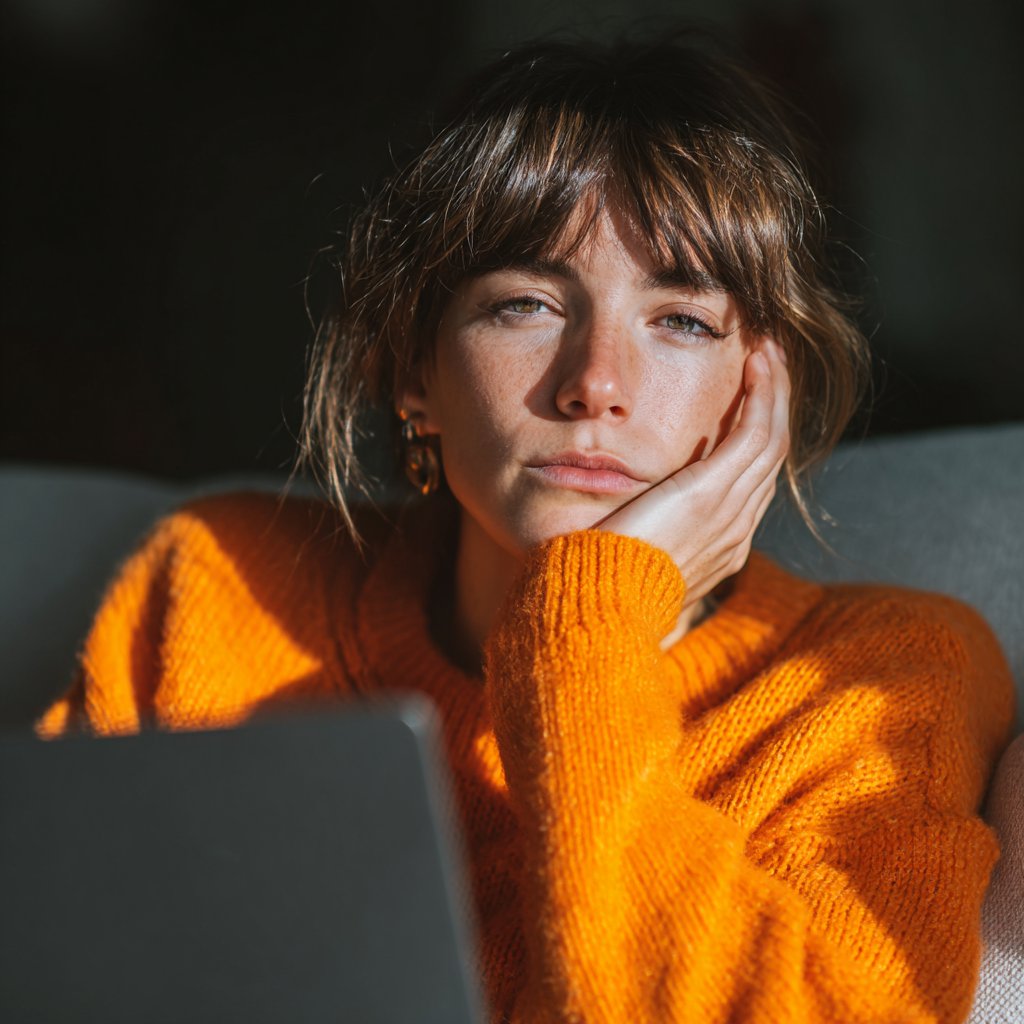 A tired woman using a laptop | Source: Midjourney